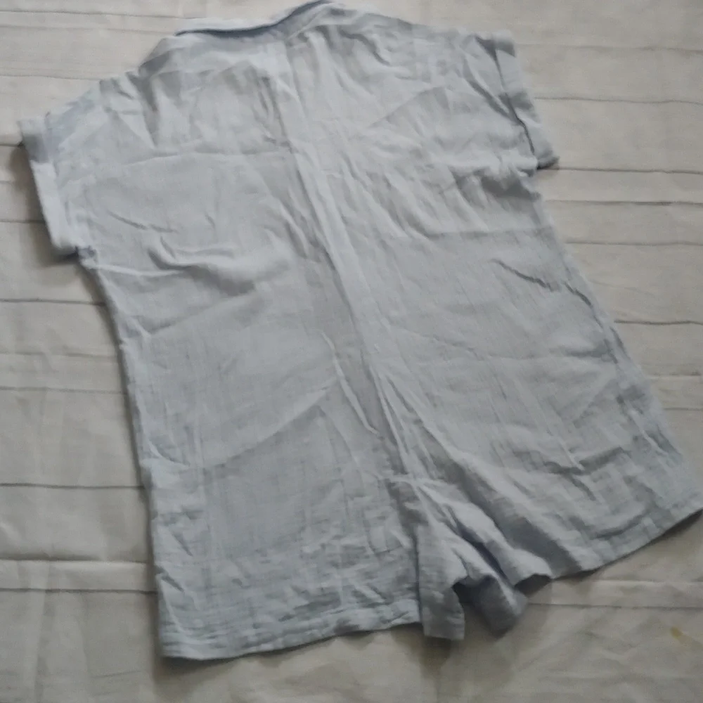 By Together Gauze Button-Front Romper – Light Blue